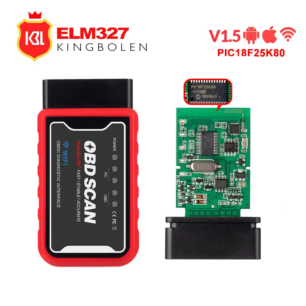 

ELM327 Wifi Bluetooth V1.5 PIC18F25K80 Chip OBD2 Code Reader ELM 327 V1.5 OBDII Diagnostic Tool for Android/IOS/PC auto scanner