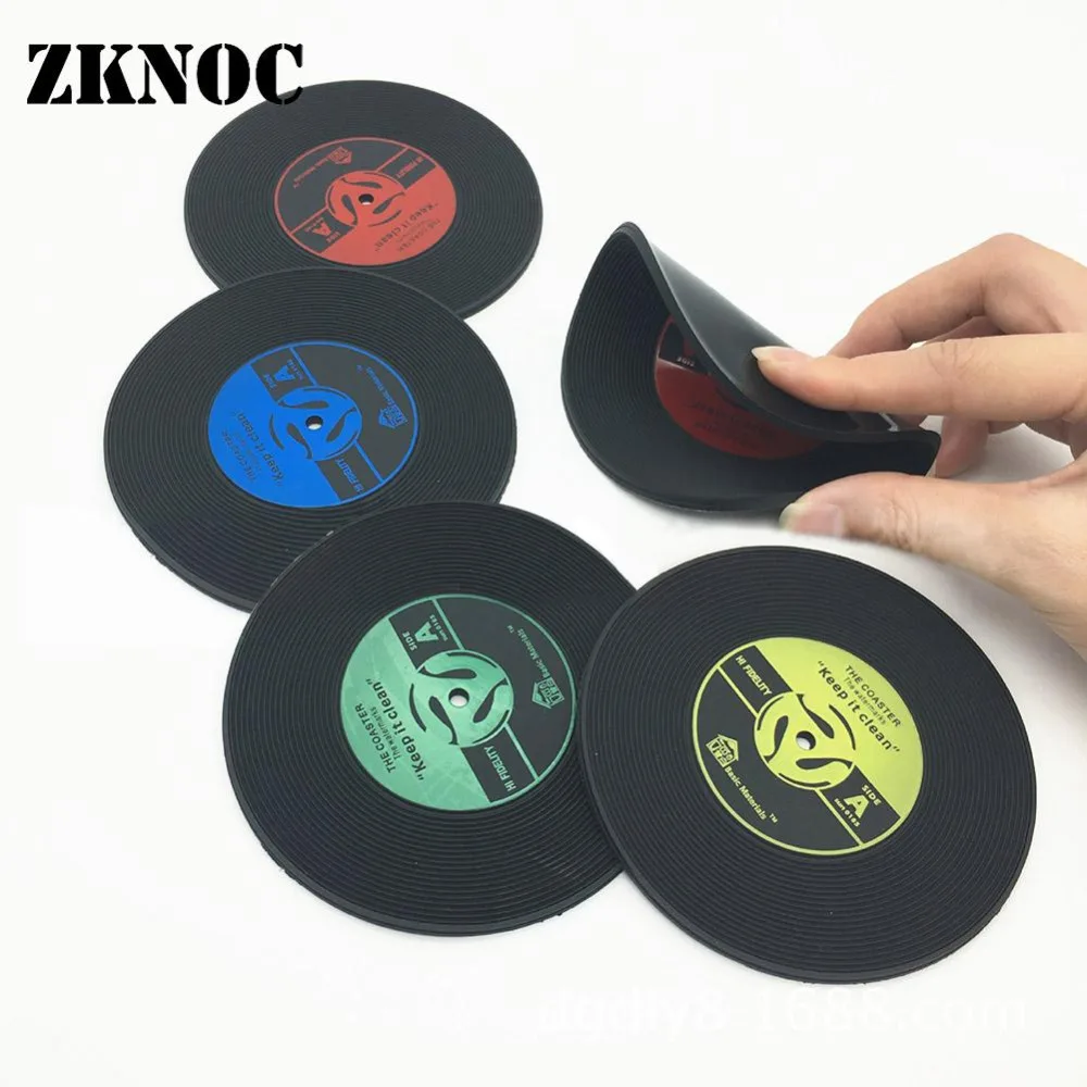 

1/4Pcs/set Retro glass coaster set Vinyl Record Drinks Mat Coasters Table Cup Mat Coffee Placemat PVC drinks Home Decor coaster