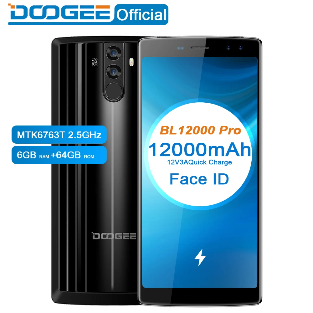 

DOOGEE BL12000 Pro 12000mAh Smartphone MTK6763T 6.0''18:9 FHD+ 2.5GHz 6GB RAM 64GB ROM Quad Camera 16.0+13.0MP Android 7.1