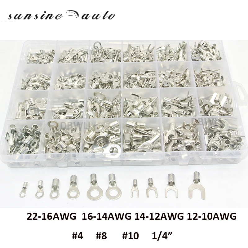 720pcs Non-insulated Ring Fork U-type Terminals Assortment Kit Crimp Spade Set #4 #8 #10 1/4" Lug Cable Wire Connector
720pcs Non-insulated Ring Fork U-type Terminals Assortment Kit Crimp Spade Set #4 #8 #10 1/4" Lug Cable Wire Connector