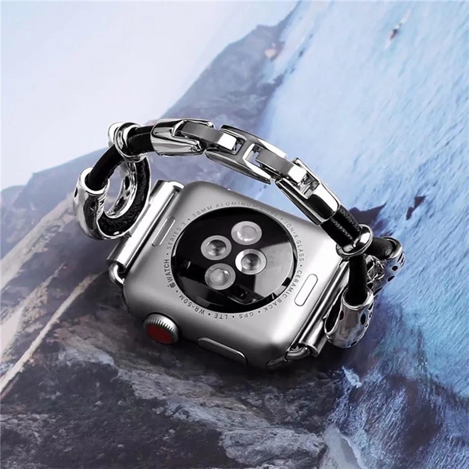 СЕРЕБРО 38/42 мм ремешок для Apple Watch Творческий Часы из нержавейки iWatch полые Дизайн