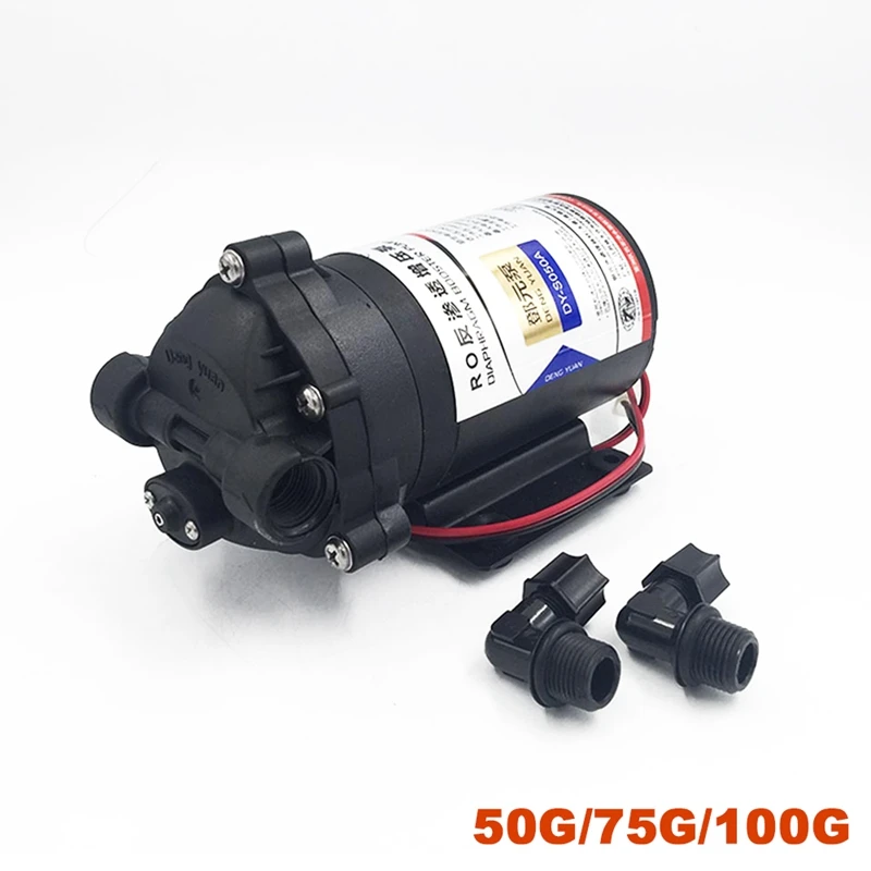 

New Arrival DC 24V RO Diaphragm Booster Water Pump 50GPD Automatic Pump 75/100GPD Increase Reverse Osmosis Water System Pressure