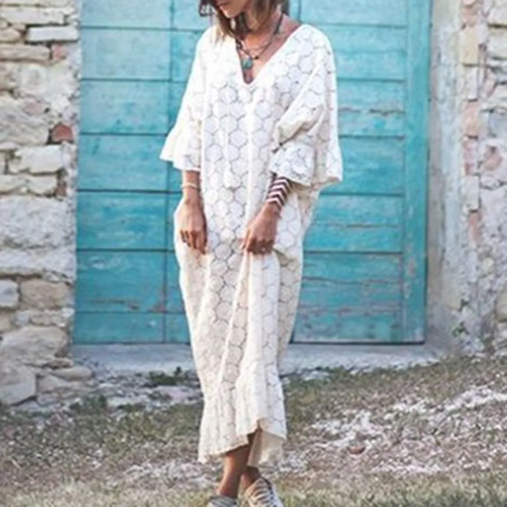 Summer Women Dress 2019 Plus Size Beach Casual Solid V Neck Bell Sleeve Maxi Bohemia Lace Hollow Dress Female Brand #000
Summer Women Dress 2019 Plus Size Beach Casual Solid V Neck Bell Sleeve Maxi Bohemia Lace Hollow Dress Female Brand #000
