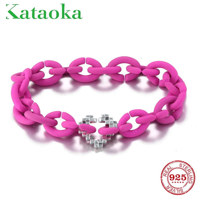 925 Sterling Silver heart Charm bead Men Bracelet Deep Pink Hard Rubber Bracelets Fashion accessories for women handmade Gift
925 Sterling Silver heart Charm bead Men Bracelet Deep Pink Hard Rubber Bracelets Fashion accessories for women handmade Gift