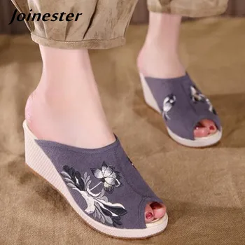 Ladies Canvas Open Toe Wedges Slipper Slides Summer Casual Holiday Sandals Floral Embroider Vintage Pumps Flax Insole Shoe
Ladies Canvas Open Toe Wedges Slipper Slides Summer Casual Holiday Sandals Floral Embroider Vintage Pumps Flax Insole Shoe