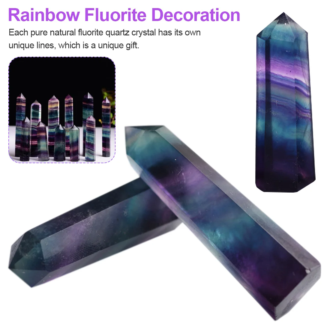 1pc Colorful Striped Fluorite Quartz Crystal Stone Point Healing Hexagonal Wand Natural Fluorite Crystal
1pc Colorful Striped Fluorite Quartz Crystal Stone Point Healing Hexagonal Wand Natural Fluorite Crystal