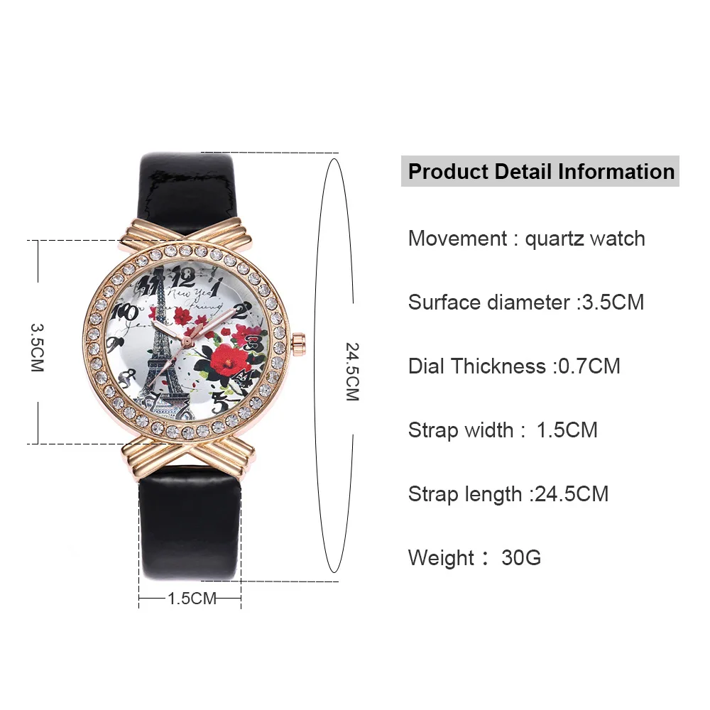 Ladies Watch Paris Tower Rose Digital Dial Quartz-watch Leather Strap Rhinestone Case Wristwatch Dress Female Clock Reloj Mujer
Ladies Watch Paris Tower Rose Digital Dial Quartz-watch Leather Strap Rhinestone Case Wristwatch Dress Female Clock Reloj Mujer