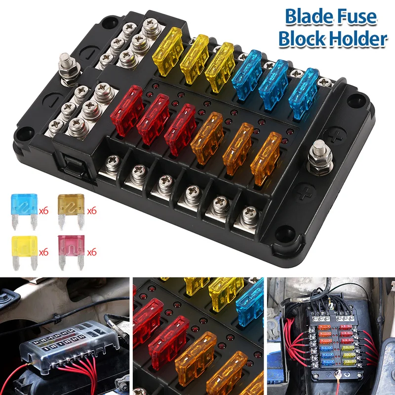 12 Way Blade Fuse Block Holder LED Warning Indicator Damp-Proof Cover Fuse Box for Car Boat Marine RV Truck DC 12-24V
12 Way Blade Fuse Block Holder LED Warning Indicator Damp-Proof Cover Fuse Box for Car Boat Marine RV Truck DC 12-24V
