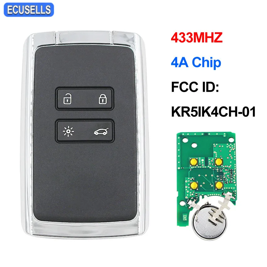 4 Button Smart Remote Car Key 433MHz 4A Chip for Renault Espace 5, Megane 4, Talisman 2016 2017 2018 2019 FCC ID: KR5IK4CH-01
4 Button Smart Remote Car Key 433MHz 4A Chip for Renault Espace 5, Megane 4, Talisman 2016 2017 2018 2019 FCC ID: KR5IK4CH-01