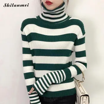 Autumn Winter Turtleneck Striped Sweater Women Casual Knitted Pullovers Long Sleeve Slim Vintage High Elasticity Female Sweater
Autumn Winter Turtleneck Striped Sweater Women Casual Knitted Pullovers Long Sleeve Slim Vintage High Elasticity Female Sweater