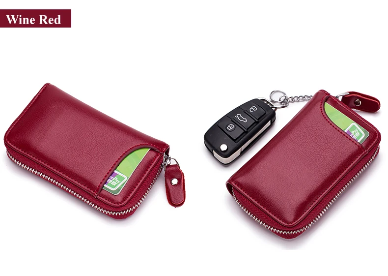 Lomelobo Unisex Split Leather Key Wallet Litchi Pattern Women Multi-Function Coin Purse Men Car Chain Bags Credit ID Card Holder HCL950 Details (18)