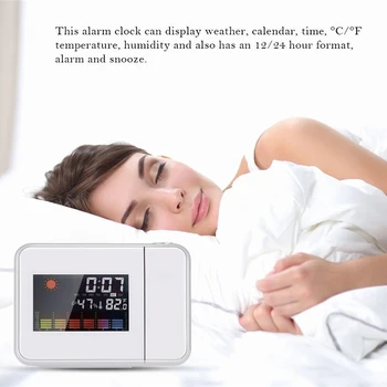 

Digital Projection Alarm Clock Weather Station with Temperature Thermometer Humidity Hygrometer Bedside Wake Up Projector Clock