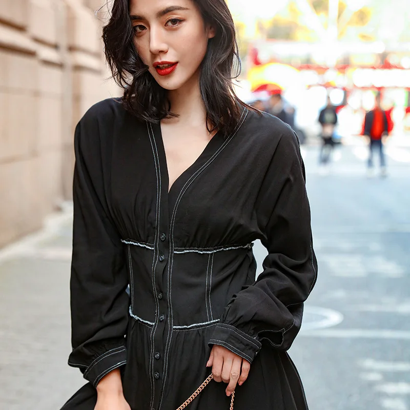 OL French Elegant New Single-breasted Exquisite Woman Long Dress V-neck Empire Long Sleeve Dress
OL French Elegant New Single-breasted Exquisite Woman Long Dress V-neck Empire Long Sleeve Dress