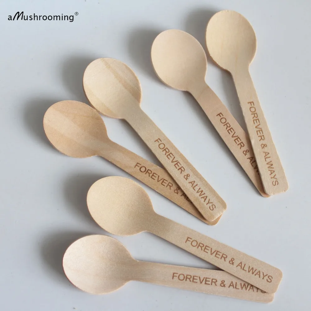 

100 Mini round Spoons Wood Bridal Shower Wedding Favors, Engraved Wooden MINI Spoon, Personalized Desert Spoon, Ice Cream Spoons