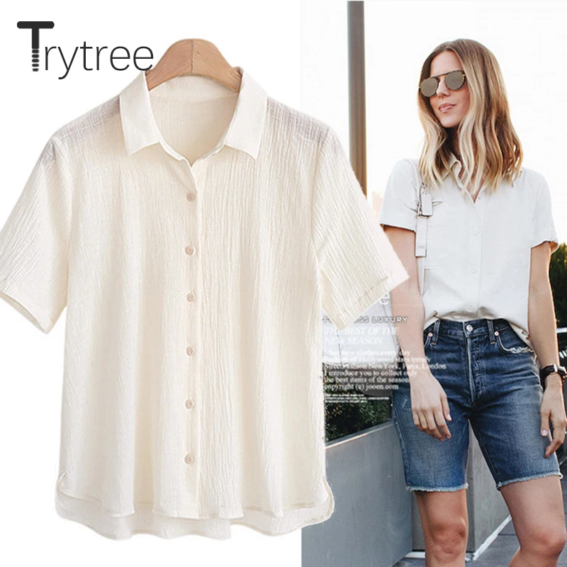 Trytree 2018 Summer Women Blouse Casual Polyester shirt Turn-down Yellow White Tops clothes Casual Plus Size Solid Linen Shirts
Trytree 2018 Summer Women Blouse Casual Polyester shirt Turn-down Yellow White Tops clothes Casual Plus Size Solid Linen Shirts