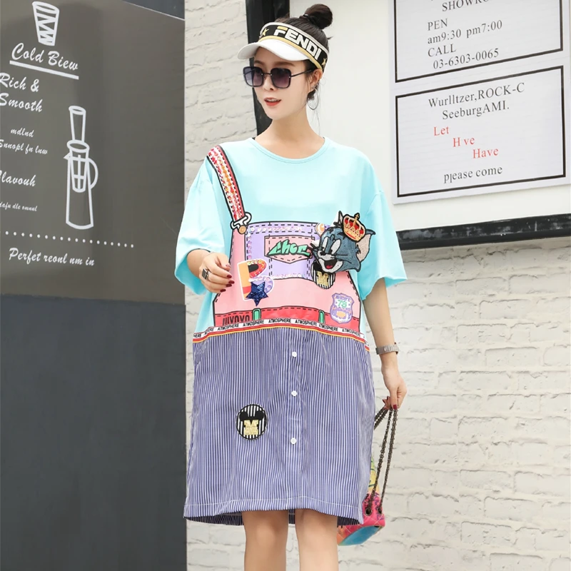European station Thailand street fashion cartoon sequin print T-shirt female long section fake two piece heavy work dress summer
European station Thailand street fashion cartoon sequin print T-shirt female long section fake two piece heavy work dress summer