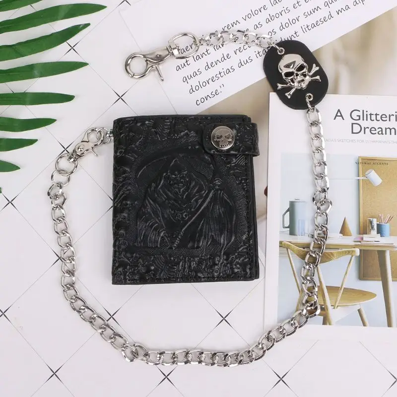 THINKTHENDO Vintage Skull Leather Wallet With Anti Theft Chain Men Bifold ID Credit Card Holder With Key Chain
THINKTHENDO Vintage Skull Leather Wallet With Anti Theft Chain Men Bifold ID Credit Card Holder With Key Chain