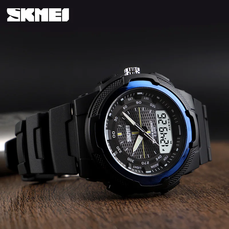SKMEI двойной дисплей Кварцевые часы для мужчин Спорт на открытом воздухе цифровые