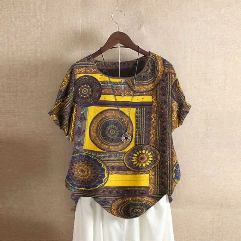 ZANZEA Summer Ethnic Print Shirt Women Short Sleeve Cotton Linen Blouse Female Bohemian Blusas Casual Vintage Tunic Tops Chemise
ZANZEA Summer Ethnic Print Shirt Women Short Sleeve Cotton Linen Blouse Female Bohemian Blusas Casual Vintage Tunic Tops Chemise