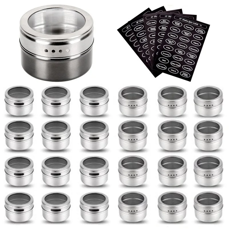 Stainless Steel Spice Jars Storage Containers Set Magnetic Spice Tins Stick on Refrigerator and Grill with Spice Labels
Stainless Steel Spice Jars Storage Containers Set Magnetic Spice Tins Stick on Refrigerator and Grill with Spice Labels