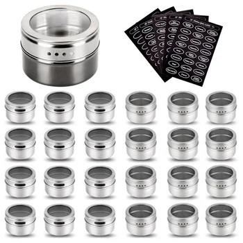 Stainless Steel Spice Jars Storage Containers Set Magnetic Spice Tins Stick on Refrigerator and Grill with Spice Labels
Stainless Steel Spice Jars Storage Containers Set Magnetic Spice Tins Stick on Refrigerator and Grill with Spice Labels
