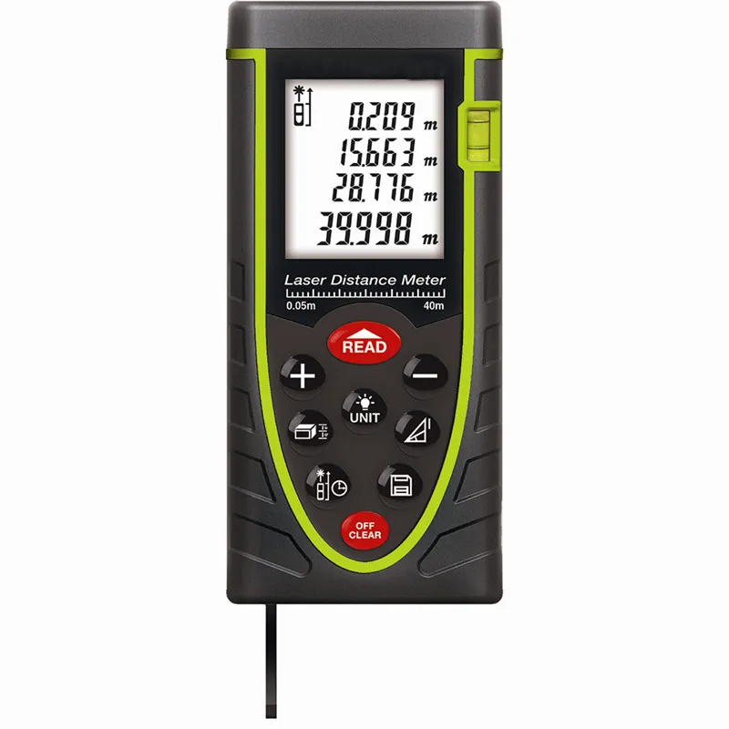 

Free Shipping RZ-40 40m Digital Laser distance meter Rangefinder Bubble level Tape measure Area/volume build tool OEM Wholesale