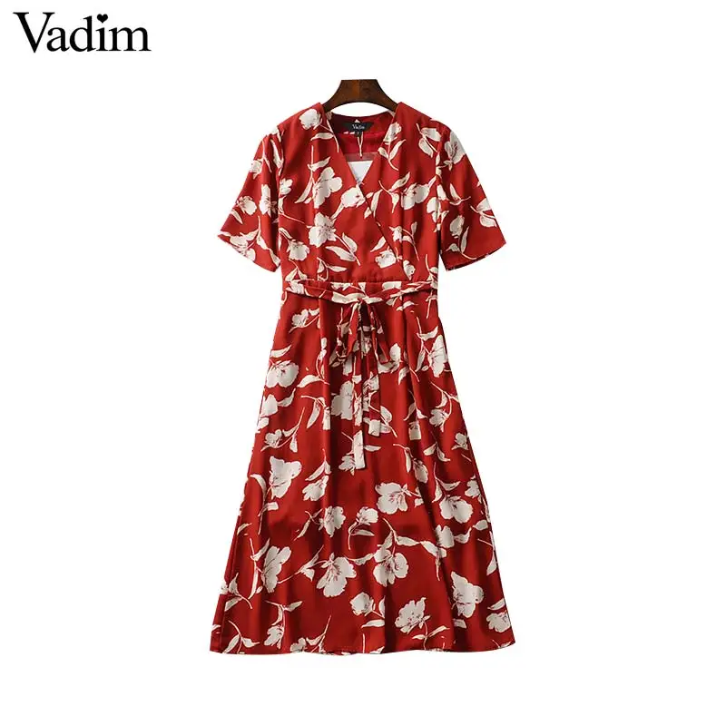 Vadim women floral print V neck red dress short sleeve bow tie sashes female summer beach dresses chic A line vestidos QC505
Vadim women floral print V neck red dress short sleeve bow tie sashes female summer beach dresses chic A line vestidos QC505