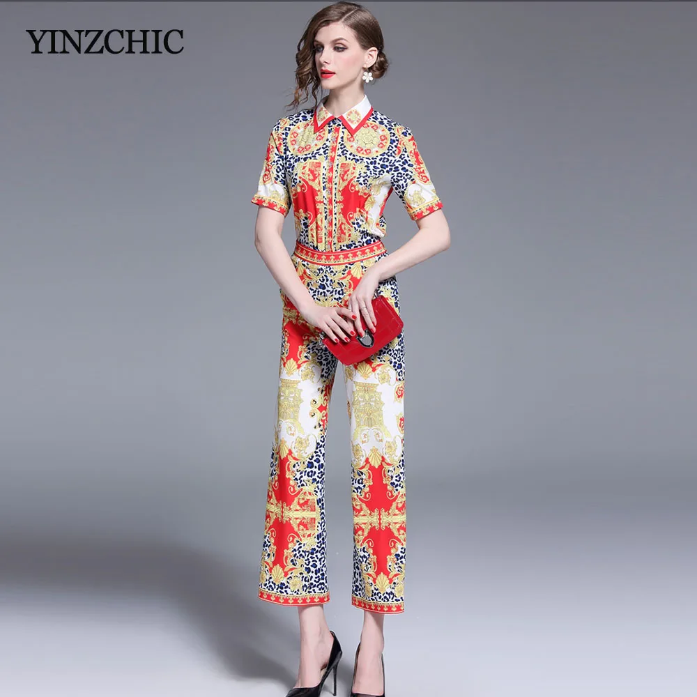 Euro Vintage Printed Woman Suit Summer Blouse Loose Pants Set for Woman Female Slim Two-pieces Sets Elegant Suits Woman New
Euro Vintage Printed Woman Suit Summer Blouse Loose Pants Set for Woman Female Slim Two-pieces Sets Elegant Suits Woman New