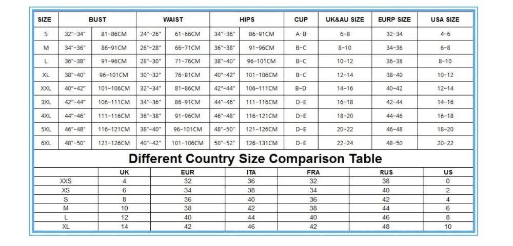 size swimwear