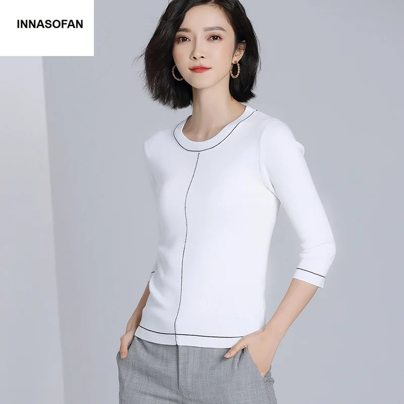 INNASOFAN women's sweater Spring-Summer knit sweater Eurasian fashion elegant three-quarter-sleeved sweater
INNASOFAN women's sweater Spring-Summer knit sweater Eurasian fashion elegant three-quarter-sleeved sweater