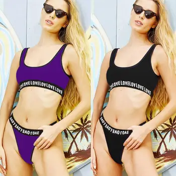 Women Biqiuni Set Soild and Letter Print Bathing Suits Sport Wide Strap Swimsuit Top With Cut Out Thong Bikini 2 Color Size L
Women Biqiuni Set Soild and Letter Print Bathing Suits Sport Wide Strap Swimsuit Top With Cut Out Thong Bikini 2 Color Size L