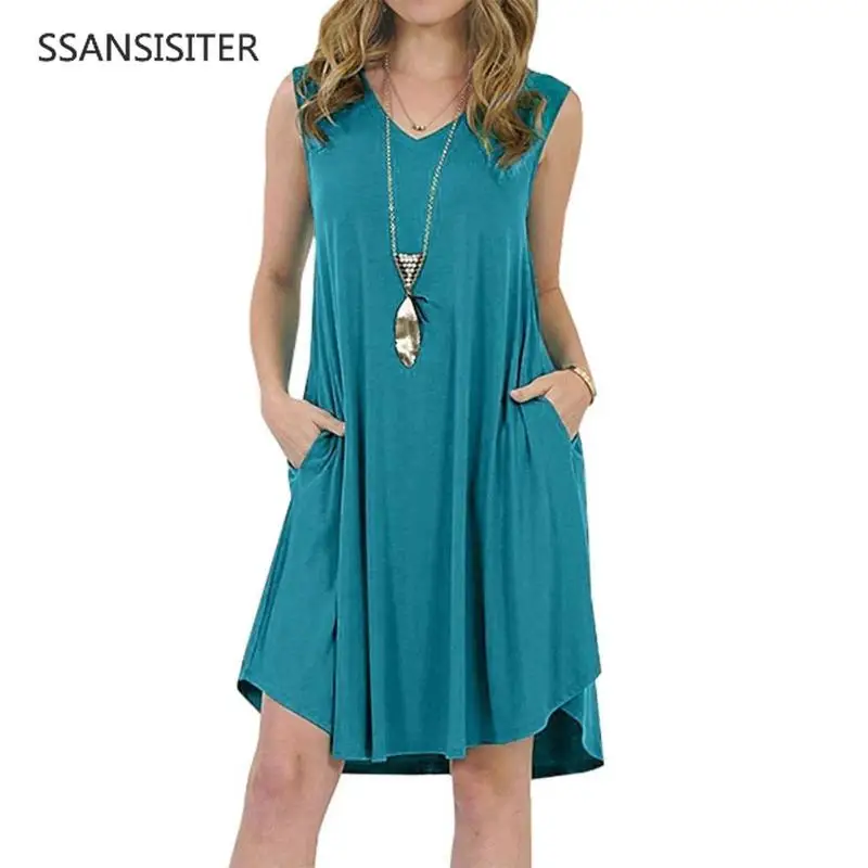 Solid Color Dress 2019 New Women Sleeveless Pockets V-neck Sundress Women's Summer Casual Loose Dress Fashion Plus Size 6XL
Solid Color Dress 2019 New Women Sleeveless Pockets V-neck Sundress Women's Summer Casual Loose Dress Fashion Plus Size 6XL