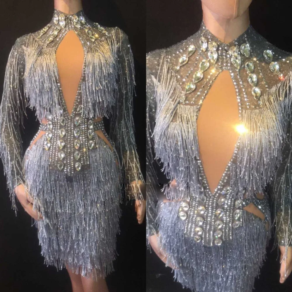 Fashion Crystals Mesh Dress Sexy Rhinestones See Through Stretch Stage Dance Wear Evening Celebrate Fringes Dress Costume
Fashion Crystals Mesh Dress Sexy Rhinestones See Through Stretch Stage Dance Wear Evening Celebrate Fringes Dress Costume