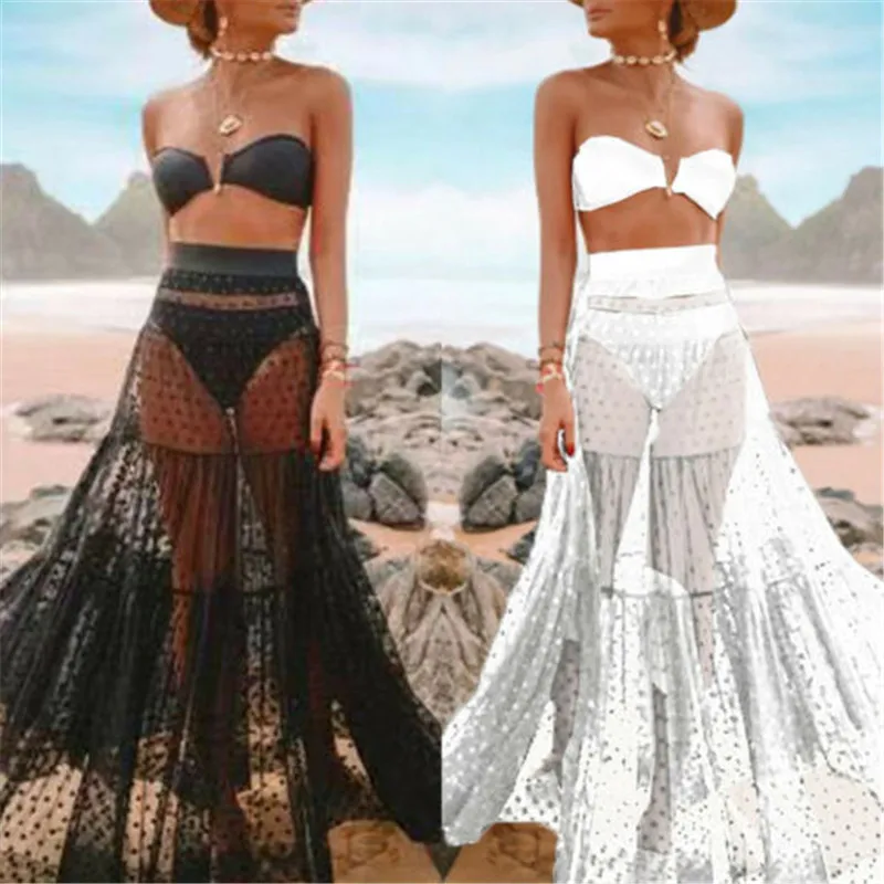 Sexy Solid Lace Mesh Summer Beach Skirt Women Casual Beach High Waist Elastic Transparent Tassel Long Skirts For Women Cover Ups
Sexy Solid Lace Mesh Summer Beach Skirt Women Casual Beach High Waist Elastic Transparent Tassel Long Skirts For Women Cover Ups