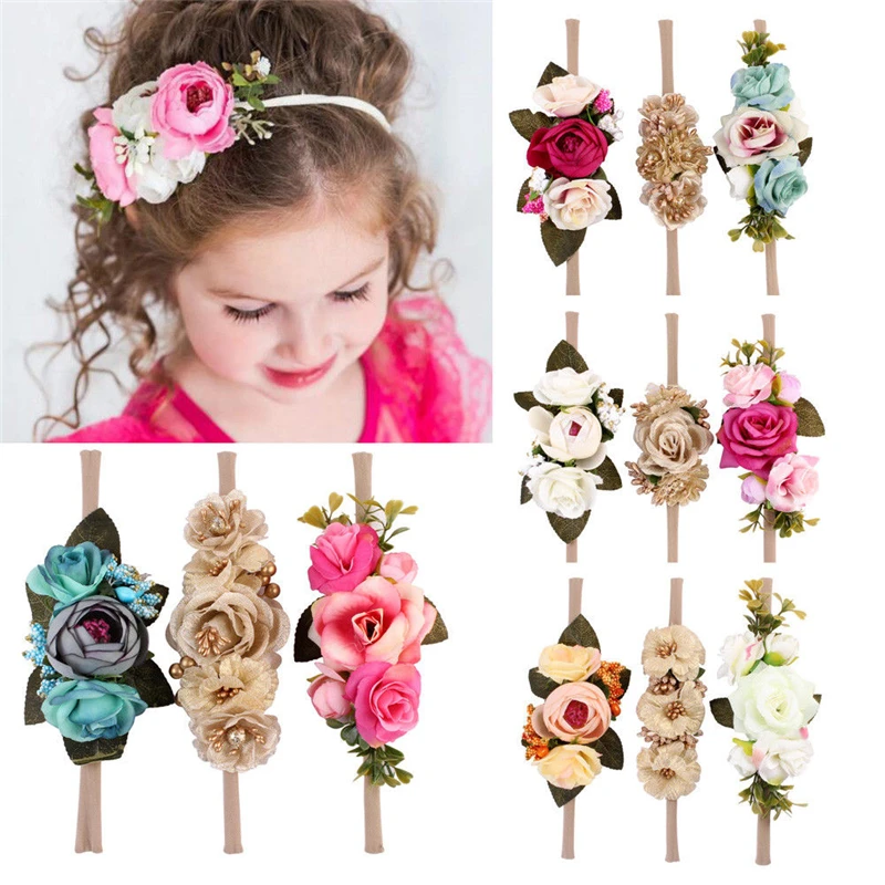 Flor para Bebés Niñas Diadema Pelo Banda Accesorios headbamd Elástico UK CGG