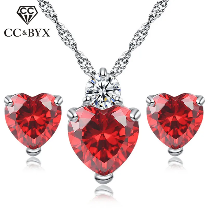 CC Sets Jewelry For Women Heart Cubic Zirconia Classic Simple Necklaces Pendants Stud Earrings Set Bridal Wedding Bijoux CCAS203 | Украшения