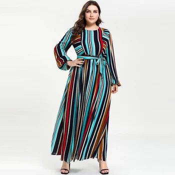 2019 Women Colorful Stripe Self-Belt Muslim Abaya Lantern Sleeve Big Swing Hem Maxi Long Dress Robe Musulmane Long M - XXXL 4XL
2019 Women Colorful Stripe Self-Belt Muslim Abaya Lantern Sleeve Big Swing Hem Maxi Long Dress Robe Musulmane Long M - XXXL 4XL