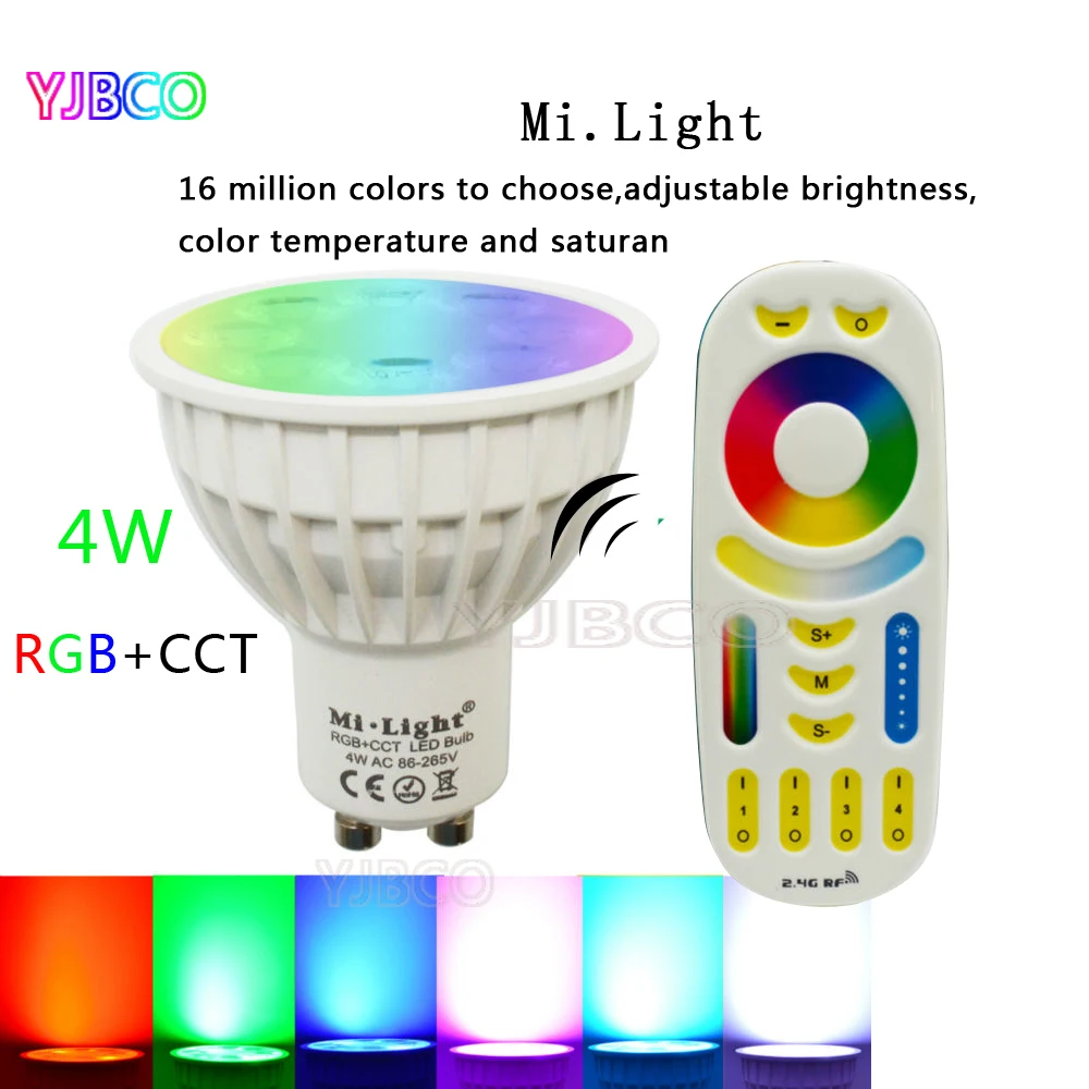 GU10 MiLight LED Bulb 4W Dimmable LED Lamp Light RGB+Warm White+White (RGB+CCT) Spotlight Indoor Living Room, AC86-265V
GU10 MiLight LED Bulb 4W Dimmable LED Lamp Light RGB+Warm White+White (RGB+CCT) Spotlight Indoor Living Room, AC86-265V