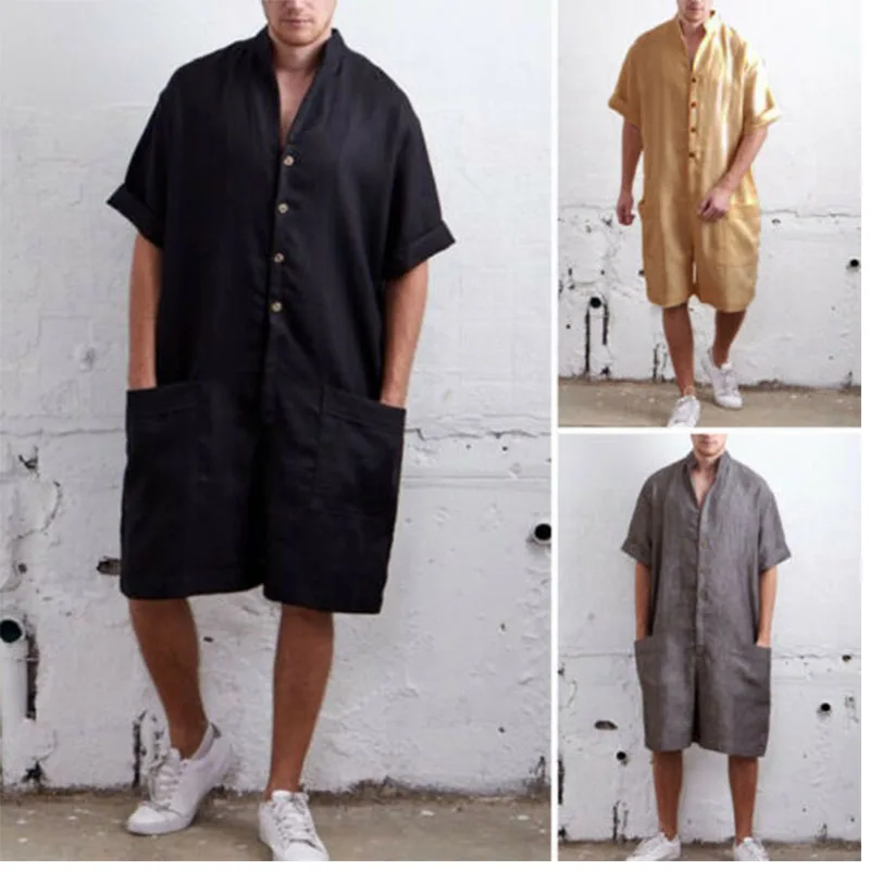 Summer Loose Men Rompers Cotton Half Sleeve Button Pants Vintage Casual Solid Men Cargo Overalls Jumpsuit Trousers Men
Summer Loose Men Rompers Cotton Half Sleeve Button Pants Vintage Casual Solid Men Cargo Overalls Jumpsuit Trousers Men