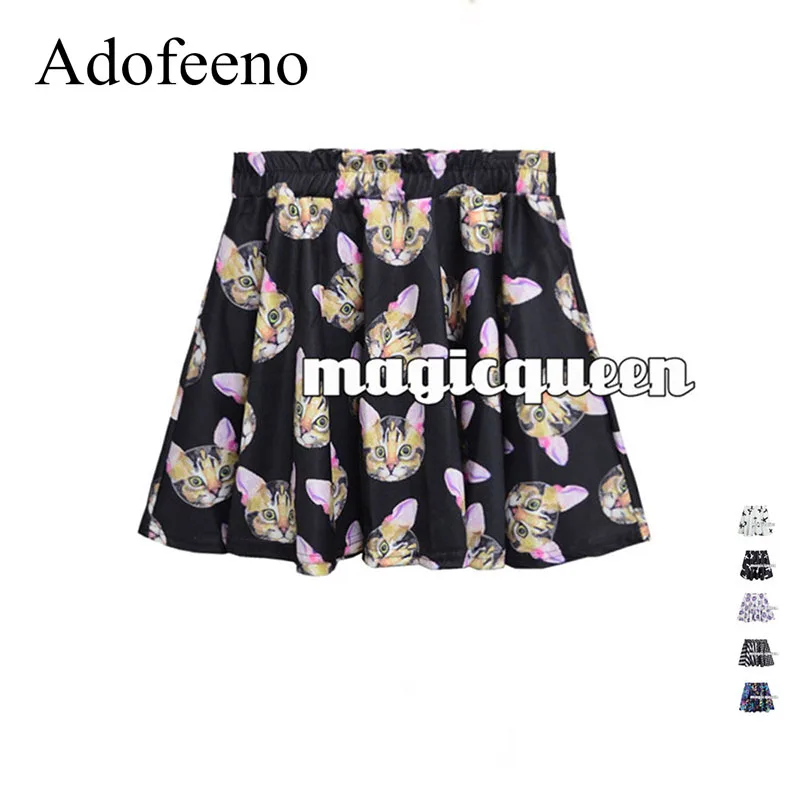 Image New 2014 Skirts Womens Digital Print Cat National Flag Cross Juniors Clothing High Waist Pleated Mini Skirt Autumn Summer