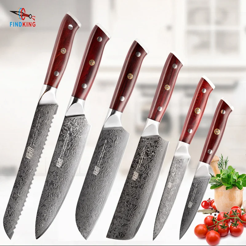 FINDKING 6 PCS AUS-10 Damascus Steel Rosewood Wood Handle Damascus Knife Set 67 layers Chef Utility Fruit Knife
FINDKING 6 PCS AUS-10 Damascus Steel Rosewood Wood Handle Damascus Knife Set 67 layers Chef Utility Fruit Knife