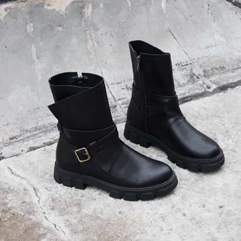 2019 featured cow leather round toe thick med heels zipper buckle belt vintage design movie stars plus size mid-calf boots L15
2019 featured cow leather round toe thick med heels zipper buckle belt vintage design movie stars plus size mid-calf boots L15