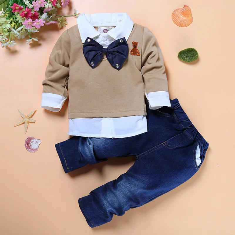 New Spring&autumn Children boy clothes set kids Bow tie shirt Long Sleeve t-shirt +jeans pants 2~7 ages baby Clothing suit
New Spring&autumn Children boy clothes set kids Bow tie shirt Long Sleeve t-shirt +jeans pants 2~7 ages baby Clothing suit