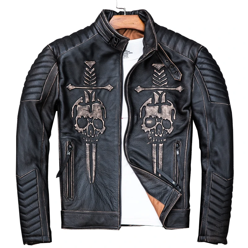 2019 Vintage Black Men Skulls Biker's Leather Jacket Plus Size 4XL Genuine Thick Cowhide Slim Fit Motorcycle Coat FREE SHIPPING
2019 Vintage Black Men Skulls Biker's Leather Jacket Plus Size 4XL Genuine Thick Cowhide Slim Fit Motorcycle Coat FREE SHIPPING