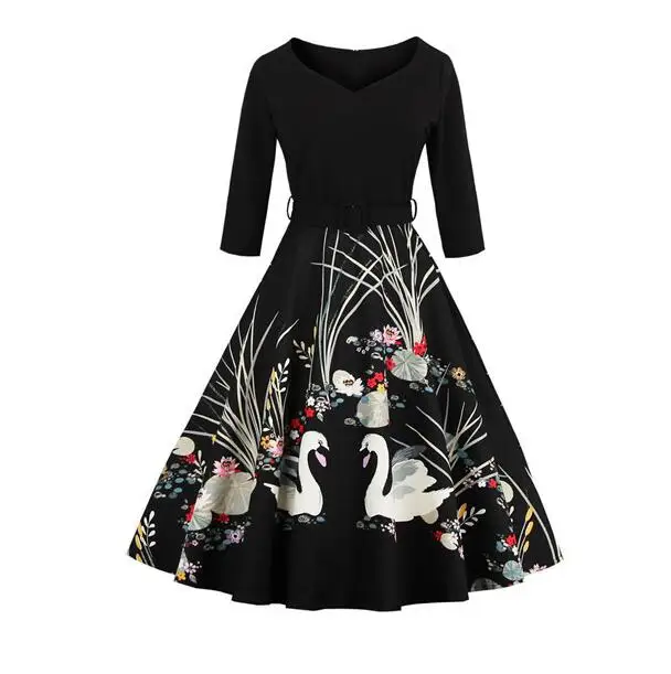 New Ladies Fashion Three Quarter Sleeve Swan Floral Print Vintage Pin Up Belt Dress Ball Gown
New Ladies Fashion Three Quarter Sleeve Swan Floral Print Vintage Pin Up Belt Dress Ball Gown