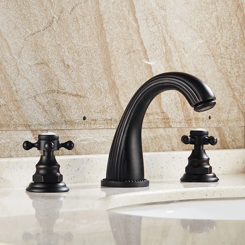 Black Basin Faucet Brass Luxury Antique Oil Rubbed Bronze Dual Holder Three-hole Hot and Cold Water Mixer Bathroom Sink Tap Set
Black Basin Faucet Brass Luxury Antique Oil Rubbed Bronze Dual Holder Three-hole Hot and Cold Water Mixer Bathroom Sink Tap Set