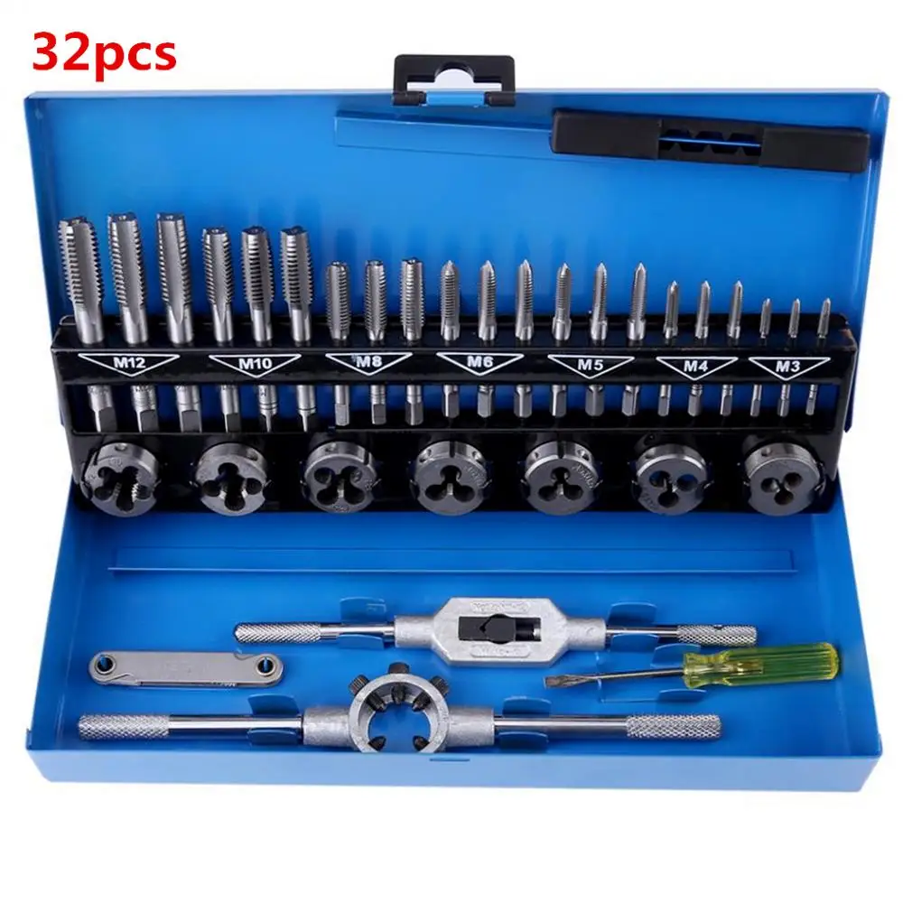 32pcs/set Metric HSS Tap and Die Set M3 - M12 Hand Thread Cutting Edge Holder Repair Tool Set Alloy Steel
32pcs/set Metric HSS Tap and Die Set M3 - M12 Hand Thread Cutting Edge Holder Repair Tool Set Alloy Steel