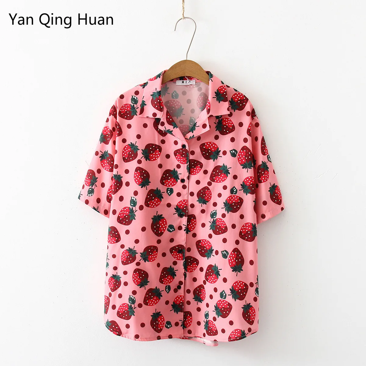 Yan Qing Huan Sale Strawberry Fruit Print Short-sleeved Shirt Korean Version Of The New Women's Cardigan Casual Women's Blouses
Yan Qing Huan Sale Strawberry Fruit Print Short-sleeved Shirt Korean Version Of The New Women's Cardigan Casual Women's Blouses