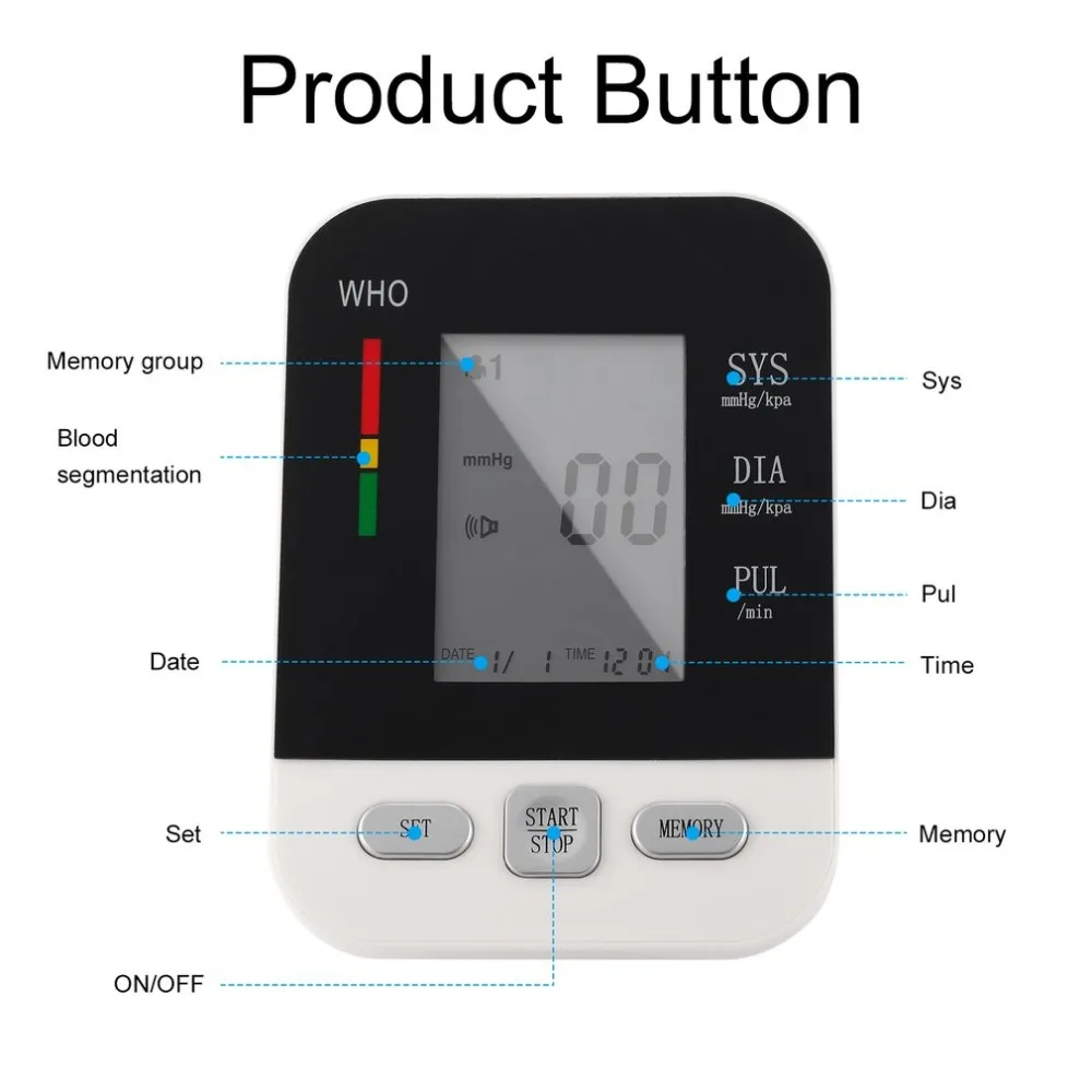 Health Care LCD Digital Upper Arm Blood Pressure Monitor USB Rechargeable Sphygmomanometer Heart Rate Monitor Meter manometer
Health Care LCD Digital Upper Arm Blood Pressure Monitor USB Rechargeable Sphygmomanometer Heart Rate Monitor Meter manometer