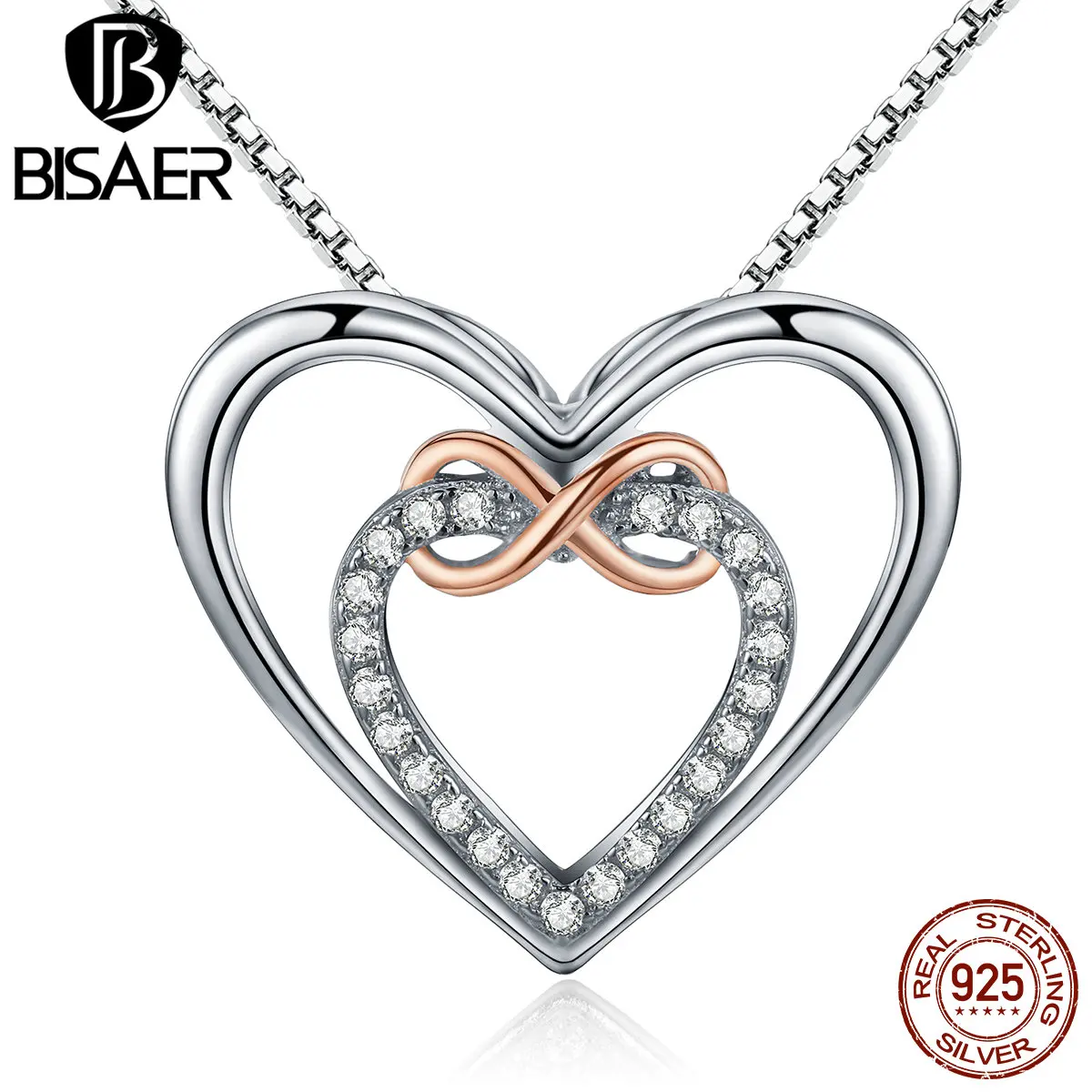 BISAER Authentic 925 Sterling Silver infinity Love You, Heart to Heart Pendants & Necklaces Jewelry Engagement collar ECN121
BISAER Authentic 925 Sterling Silver infinity Love You, Heart to Heart Pendants & Necklaces Jewelry Engagement collar ECN121